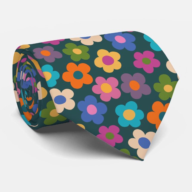 Cute Floral Meadow Pattern Neck Tie (Rolled)