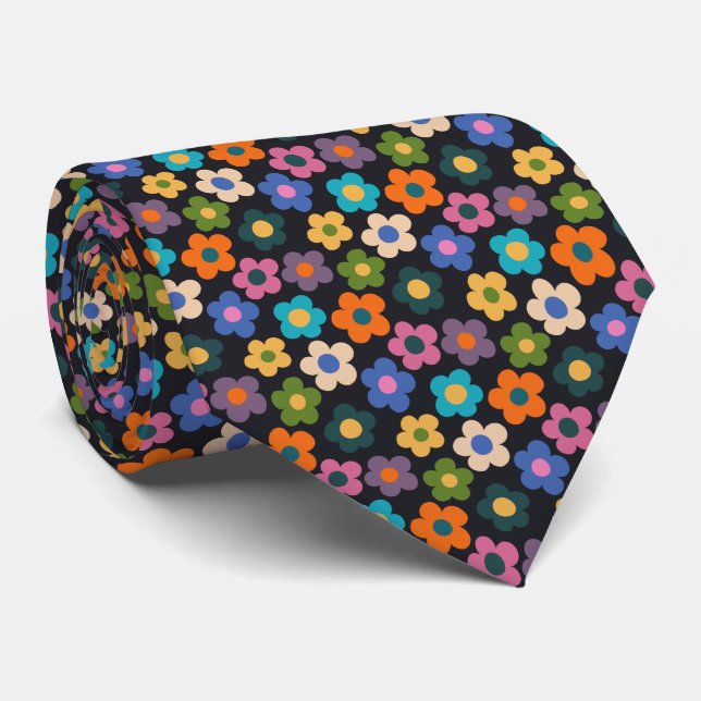 Cute Floral Meadow Pattern Neck Tie (Rolled)