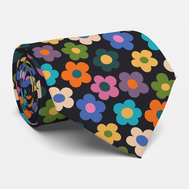 Cute Floral Meadow Pattern Neck Tie (Rolled)