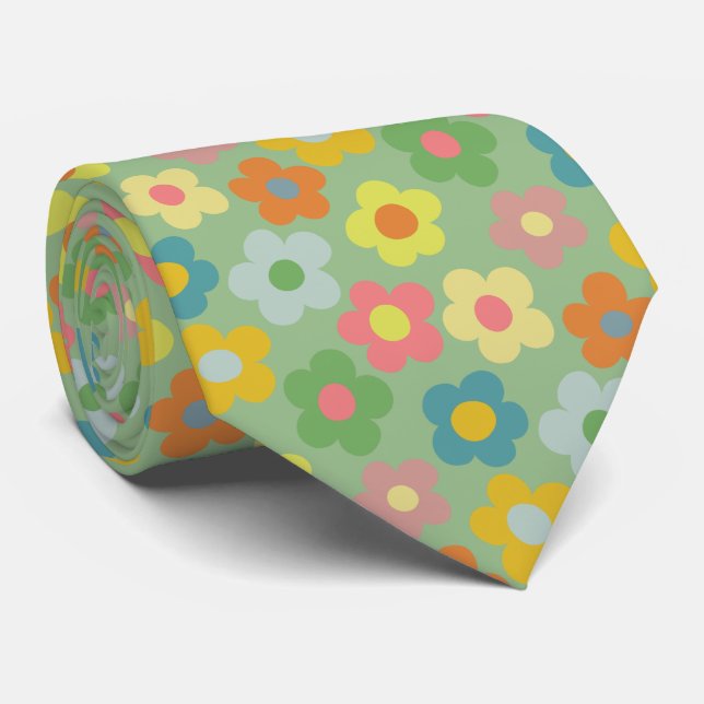 Cute Floral Meadow Pattern Neck Tie (Rolled)