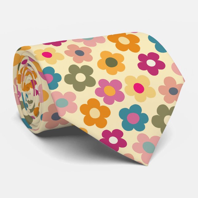 Cute Floral Meadow Pattern Neck Tie (Rolled)
