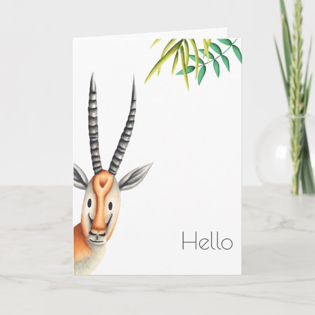 Cute Floral Minimalist African Antelope  Card (Front)
