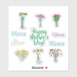 Cute Floral Mother’s Day Stickers +Mama Names