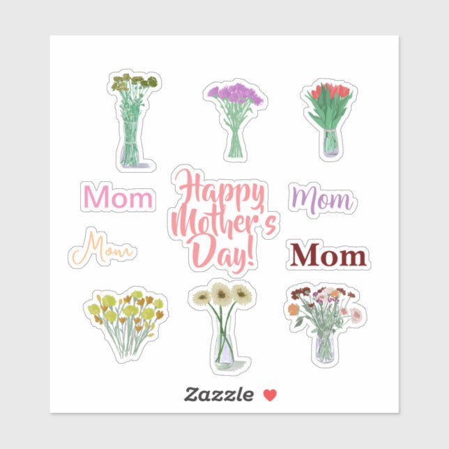 Cute Floral Mother’s Day Stickers +Mum Names (Sheet)