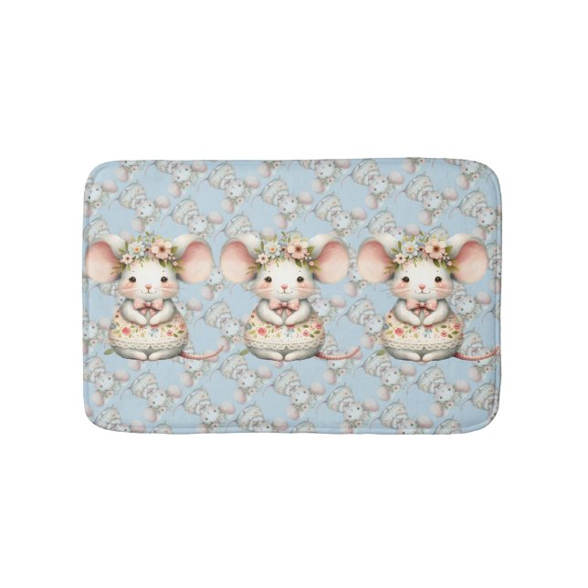 Cute Floral Mouse Dress Flower Crown Bath Mat (Front)