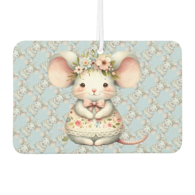 Cute Floral Mouse Dress Flower Crown Car Air Freshener (Front)