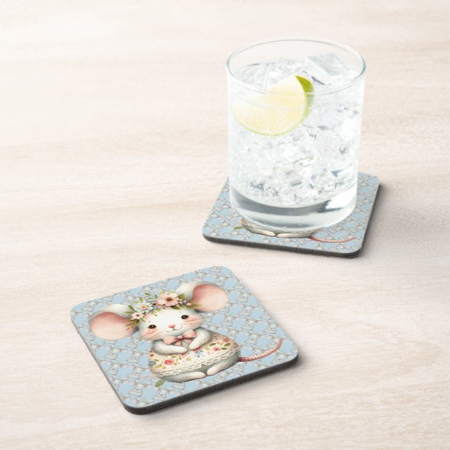 Cute Floral Mouse Dress Flower Crown Coaster (Right Side)
