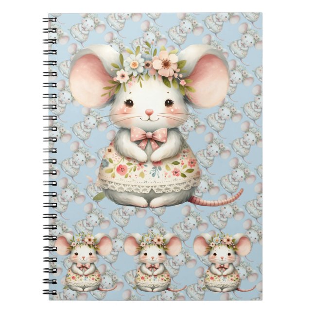 Cute Floral Mouse Dress Flower Crown Notebook (Front)
