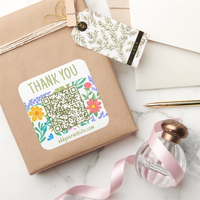     Cute Floral Nature Thank You For Your Purchase Square Sticker (Gifting)