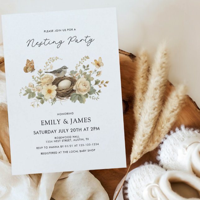 Cute Floral Nesting Party Baby Shower Invitation (Creator Uploaded)