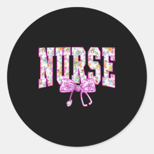 Cute Floral Nk Nurse Coquette Bow Stethoscope Nurs Classic Round Sticker