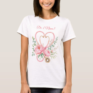 Cute Floral Nursing & Doctor Stethoscope Heart Wat T-Shirt