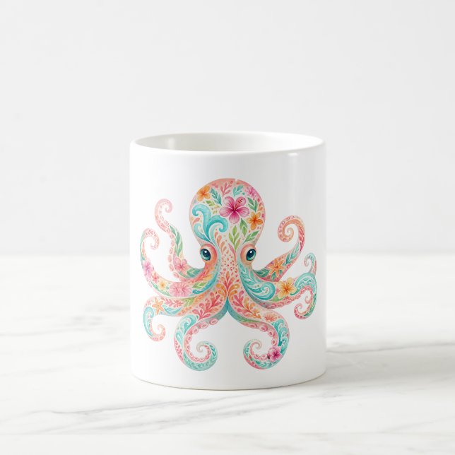 Cute Floral Octopus Coffee Mug (Center)