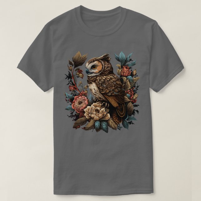 Cute Floral Owl T-Shirt (Design Front)