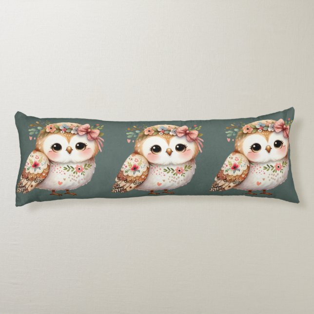 Cute Floral Owl with Bow Body Cushion (Back)