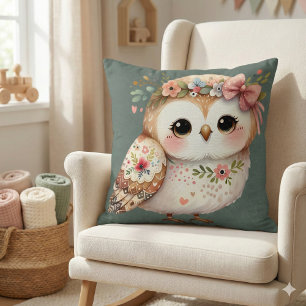 Cute Floral Owl with Bow Cushion