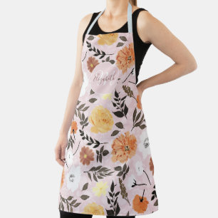 Cute floral Paint Autumn colors Light pink design Apron