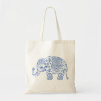 Cute Floral Paisley Elephant Blue Glitter Texture