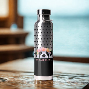 Cute Floral Panda Bear Girl Polka Dot Water Bottle