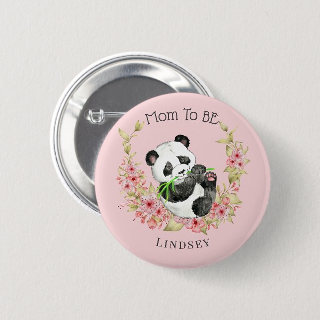 Cute Floral Panda Mum to Be Baby Shower 6 Cm Round Badge (Front & Back)