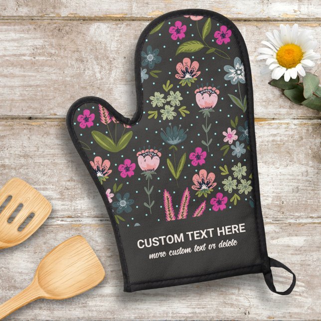 Cute Floral Pattern Add Your Custom Text Oven Mitt (Creator Uploaded)