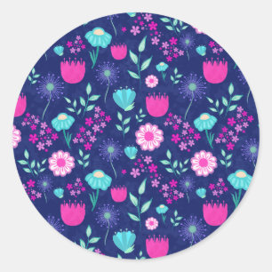 Cute floral pattern background classic round sticker