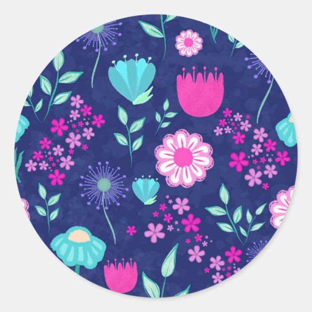 Cute floral pattern background classic round sticker (Front)