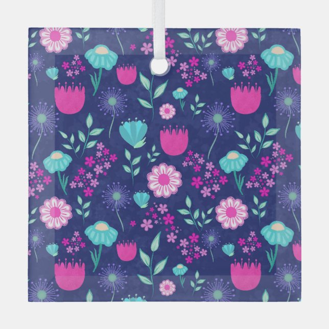 Cute floral pattern background glass tree decoration (Front)