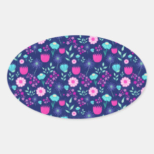 Cute floral pattern background oval sticker