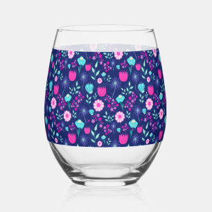 Cute floral pattern background stemless wine glass