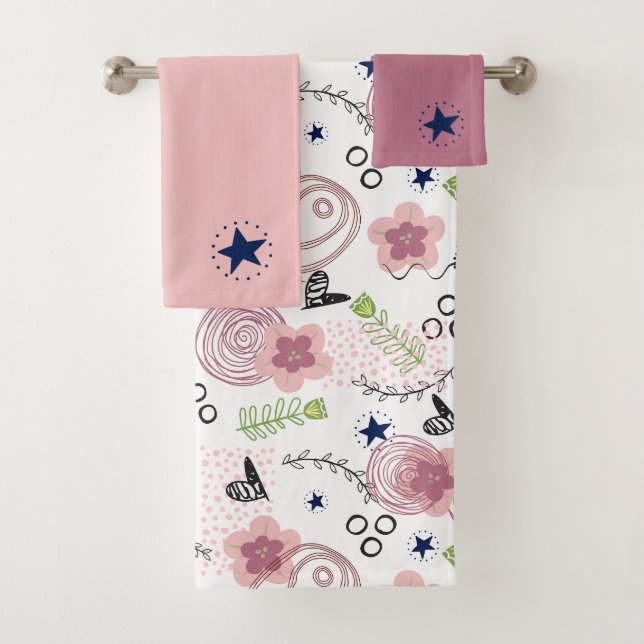 Cute Floral Pattern Bath Towel Set (Insitu)