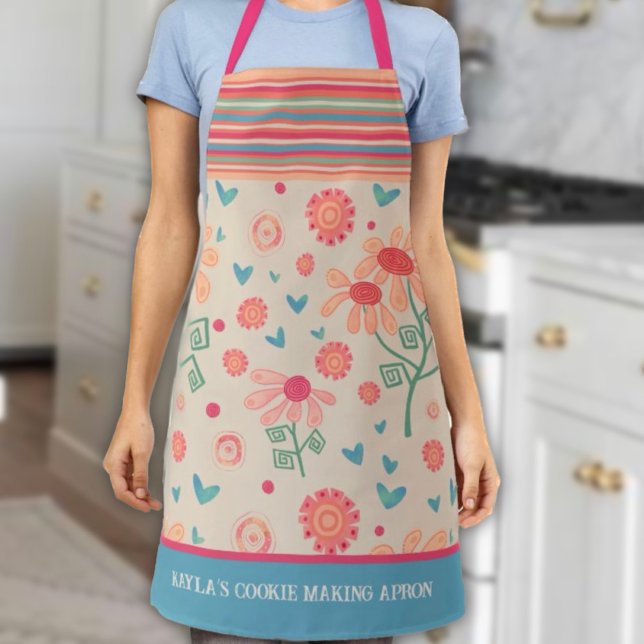 Cute Floral Pattern Custom Cooking Stripe Pink  Apron (Creator Uploaded)