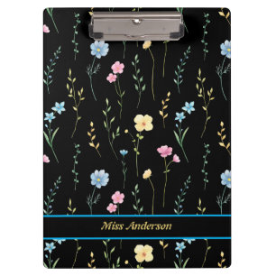 Cute Floral Pattern Customisable Name Clipboard
