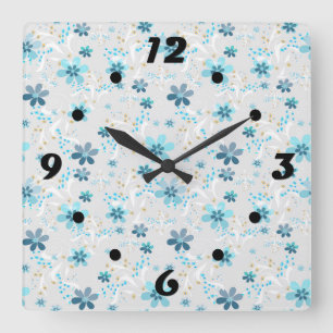 Cute floral pattern , flowers , floral pattern square wall clock