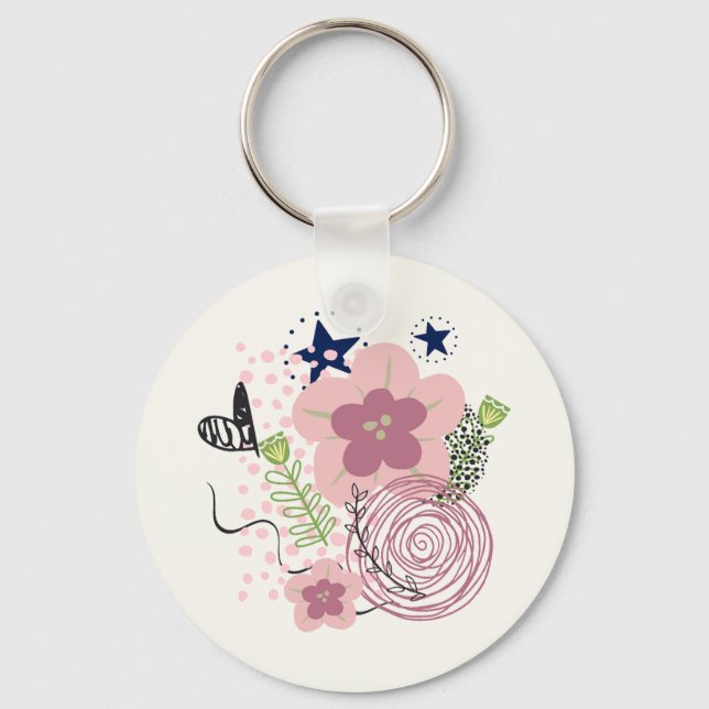 Cute Floral Pattern Key Ring (Front)