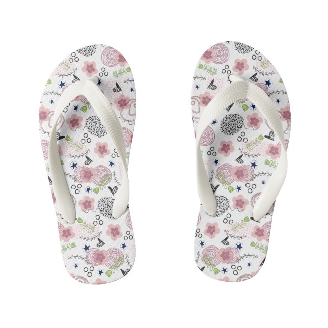 Cute Floral Pattern Kid's Jandals (Footbed)