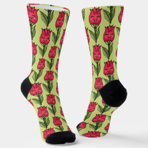 Cute Floral Pattern of Red Tulips Socks