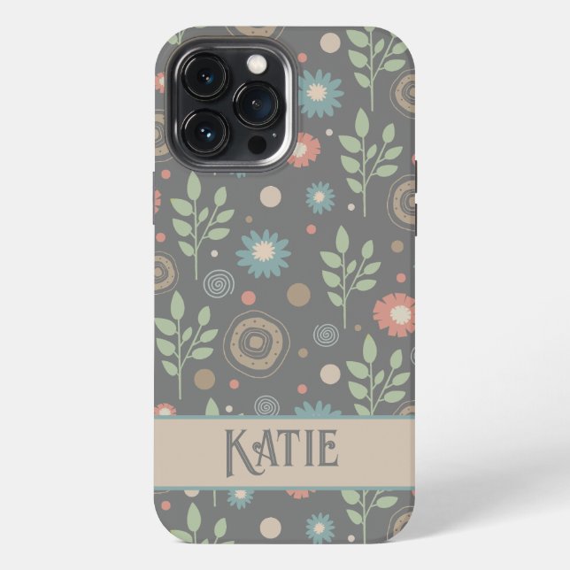 Cute Floral Pattern Personalised Name Fun iPhone Case (Back)