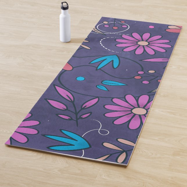 Cute Floral Pattern Purple Grunge Background | Yoga Mat (In Situ)
