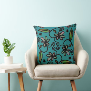 Cute Floral Pattern Teal Cushion