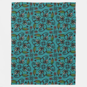 Cute Floral Pattern Teal Fleece Blanket