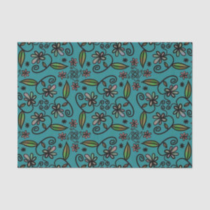 Cute Floral Pattern Teal Tissue Paper