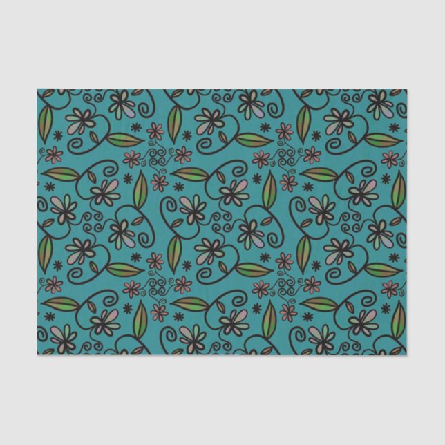 Cute Floral Pattern Teal Tissue Paper (Front)