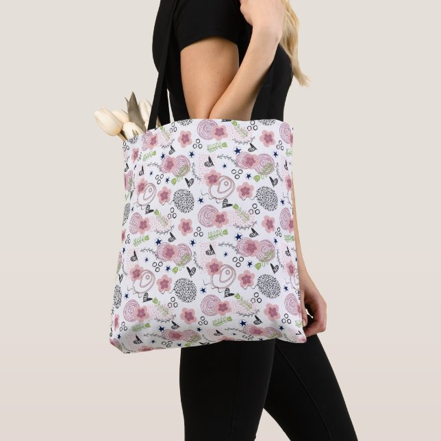 Cute Floral Pattern Tote Bag (Close Up)
