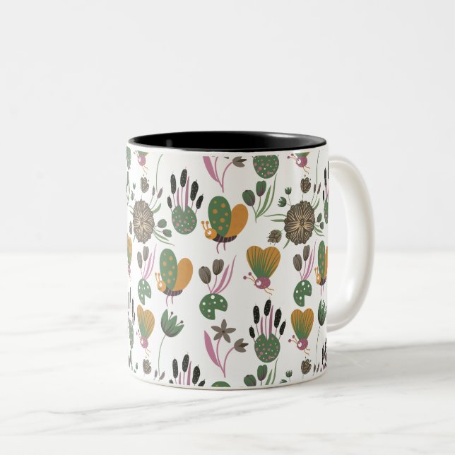 Cute Floral Pattern Two-Tone Coffee Mug (Front Right)