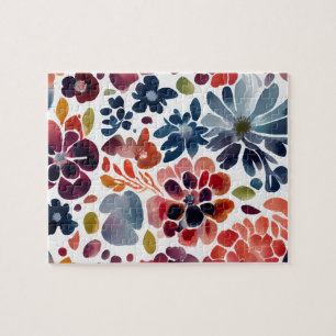 Cute Floral Pattern Watercolor Flowers Jigsaw Puzzle