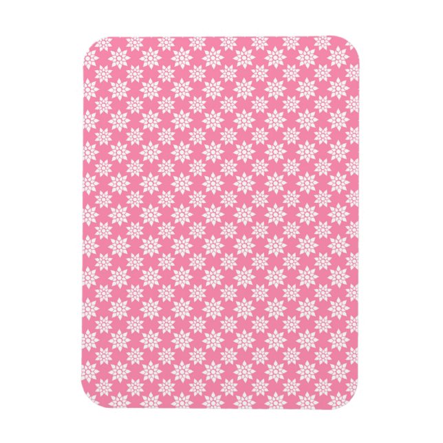 Cute Floral Pattern White over Pink Magnet (Vertical)
