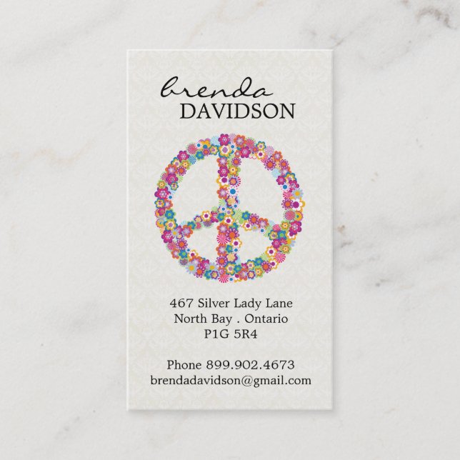 Cute Floral Peace Sign Profile / Calling Card (Front)