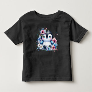 Cute Floral Penguin Pastel Illustration T-Shirt