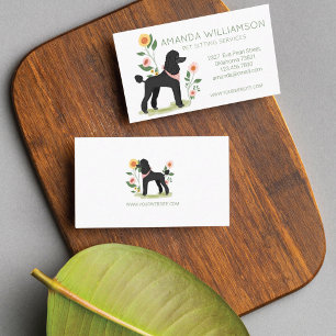 Cute Floral Pet Cut Poodle Dog Pet Care Services Business Card
